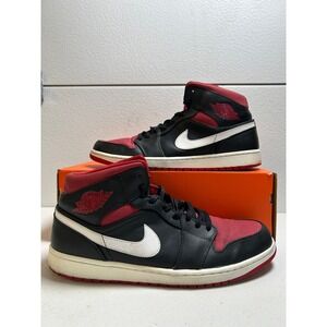 Air Jordan 1 Mid Mens Black Red White Sneakers 15m #2662